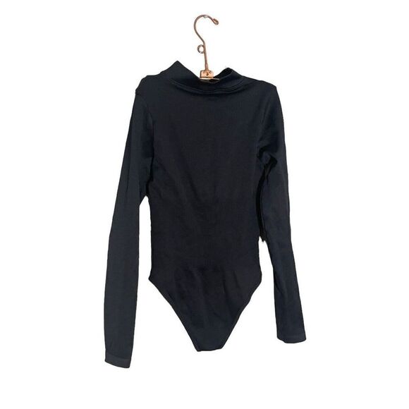 OQQ Women's Long Sleeve Ribbed Square Mock‎ Neck Bodysuit Top Black Medium - Picture 1 of 5